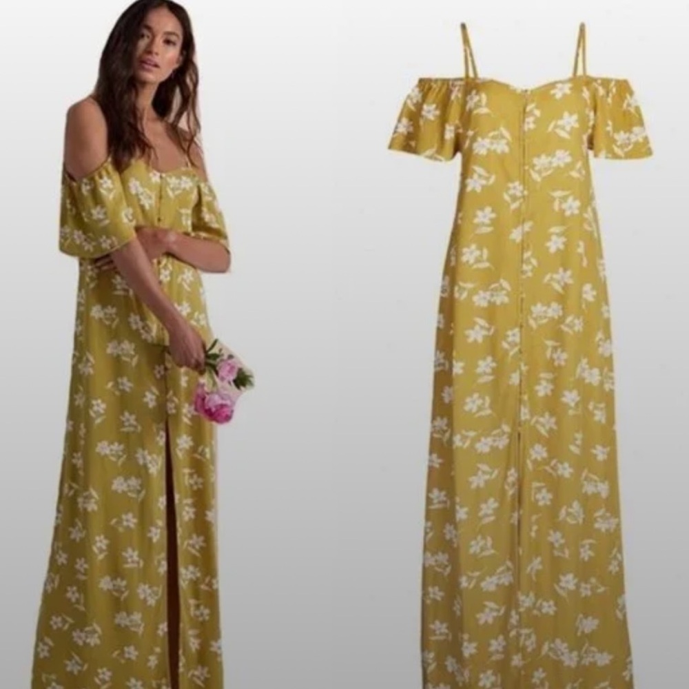 💛Billabong ’Sincerely Jules’ sway Floral, Rich Yellow Off-Shoulder Dress. XS 💛 - Picture 1 of 11